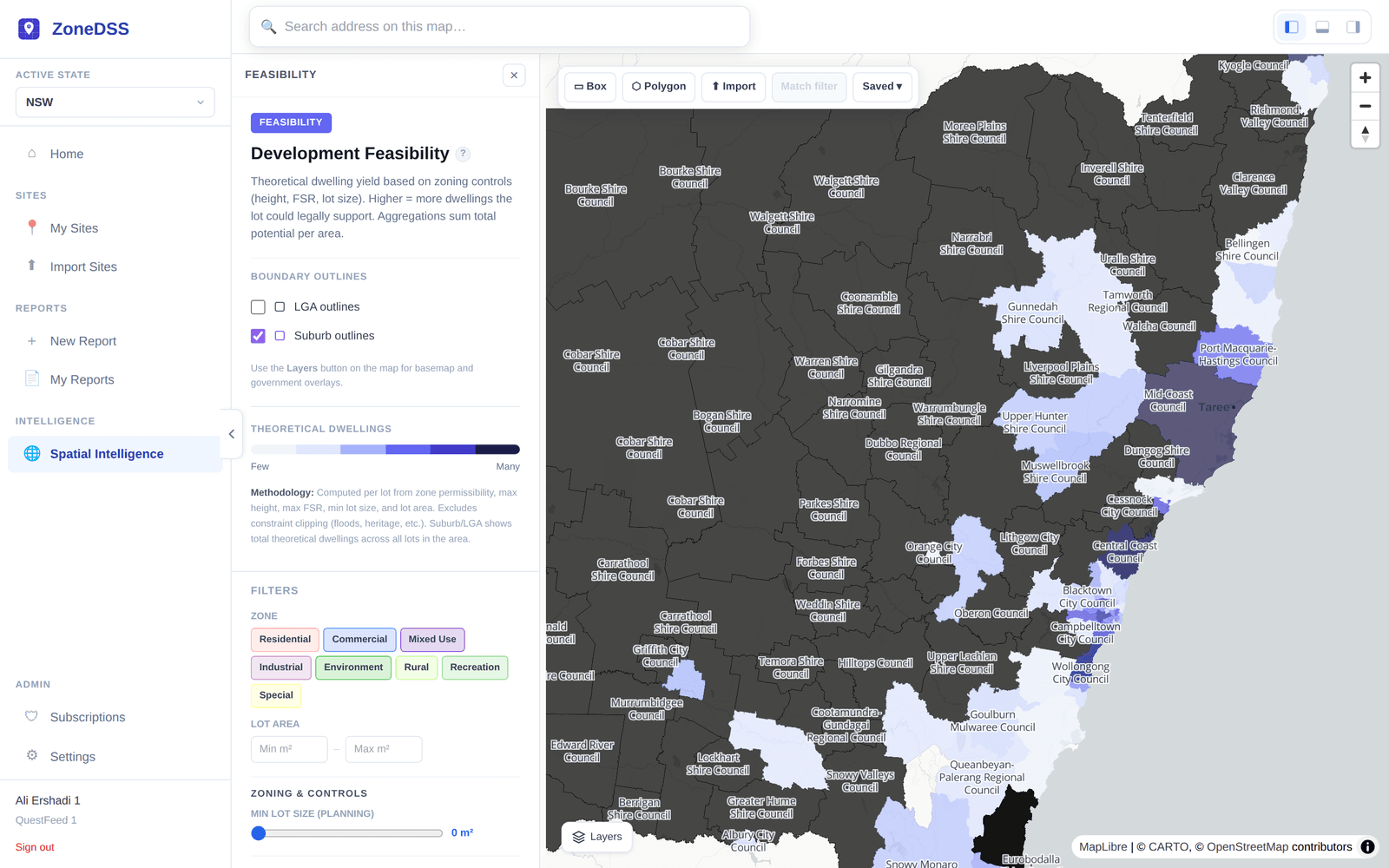 ZoneDSS Spatial Intelligence — development feasibility map